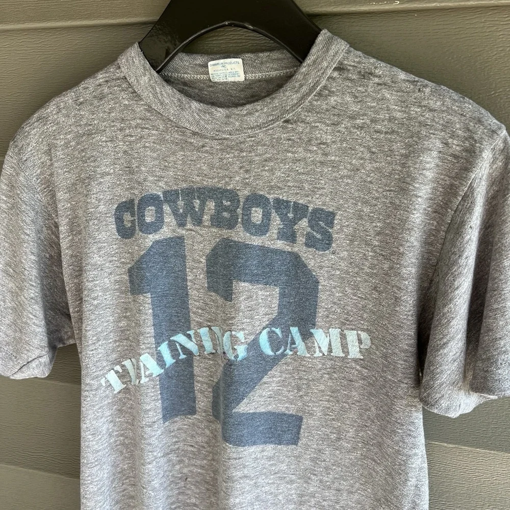 Vintage Dallas Cowboys Training Camp #12 Champion T-Shirt Medium Gray USA